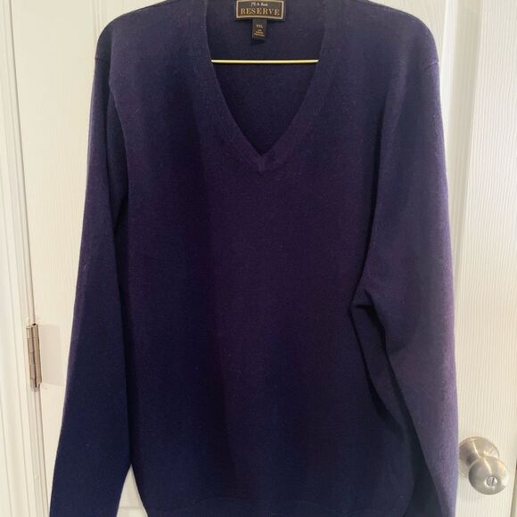 Jos. A. Bank Cashmere V-Neck Sweater in Deep Purple - Picture 3 of 4